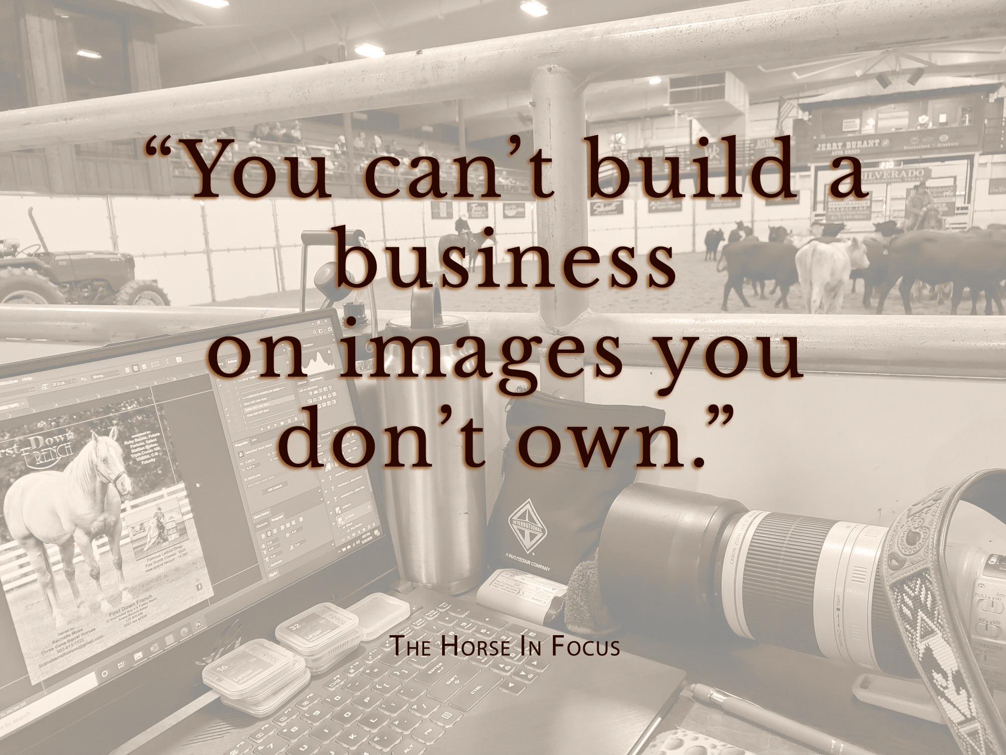 Social media manager using client photos on a computer for marketing content